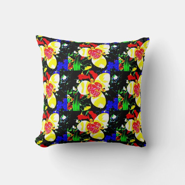 abstract design of bright and colourful flowers throw pillow (Front)
