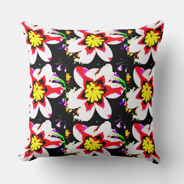 abstract design of bright and colourful flowers throw pillow (Front)