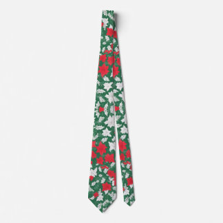 Abstract design of poinsettia and Christmas roses Tie