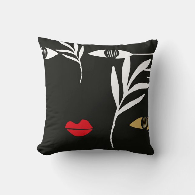 Abstract design with minimal female face. One line Throw Pillow (Front)