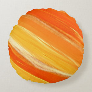 Abstract Diagonal Orange and Yellow Stripes Round Pillow
