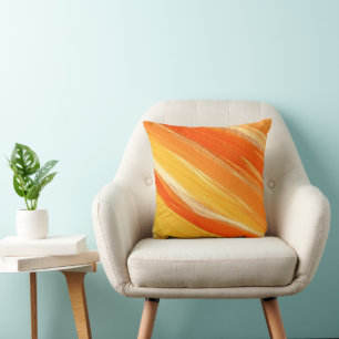 Abstract Diagonal Orange and Yellow Stripes Throw Pillow