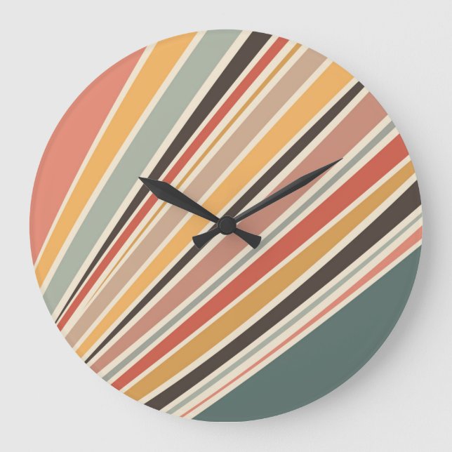 Abstract diagonal retro style stripes large clock (Front)