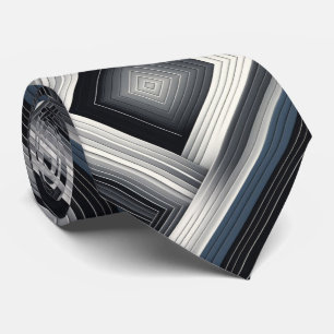 Abstract Diagonal Stripe Silver Black White Tie