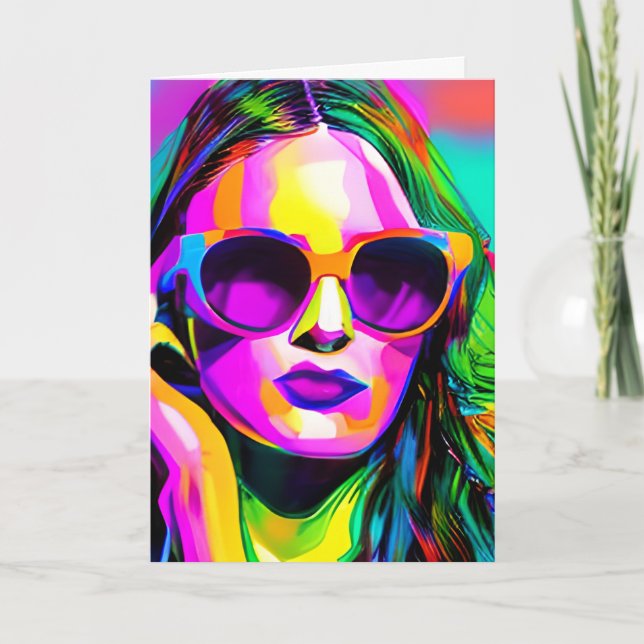 Abstract Digital Art Colourful Women in Sunglasses Card (Front)