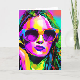 Abstract Digital Art Colourful Women in Sunglasses Card