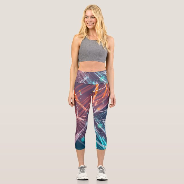 Abstract Digital Electronic Modern Art Capri Leggings (Front)