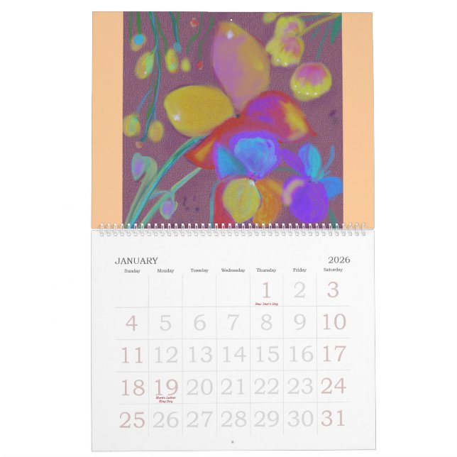 ABSTRACT DIGITAL FLOWERS calendar (Jan 2026)