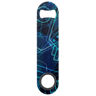 Abstract Digital Geometric Data Blue Art Bar Key