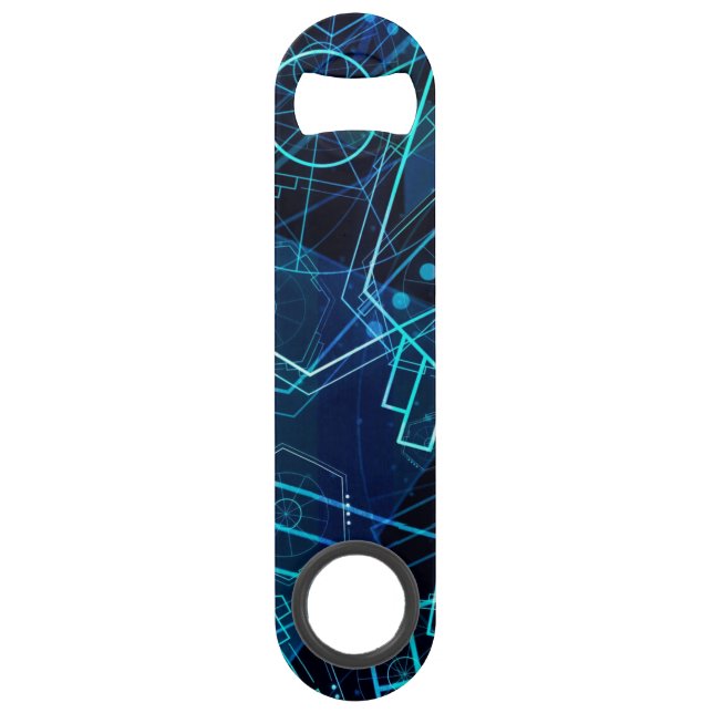 Abstract Digital Geometric Data Blue Art Bar Key (Front)