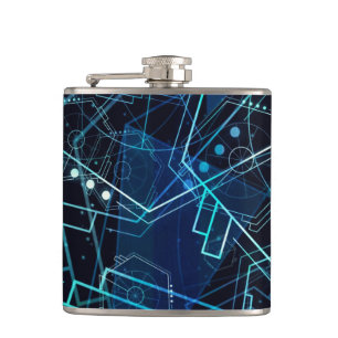 Abstract Digital Geometric Data Blue Art Hip Flask