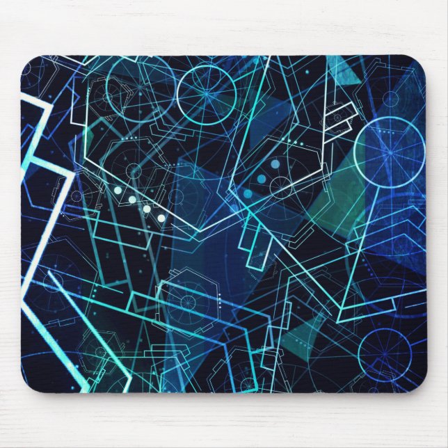 Abstract Digital Geometric Data Blue Art Mouse Pad (Front)