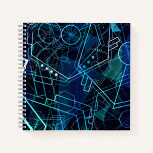 Abstract Digital Geometric Data Blue Art Notebook
