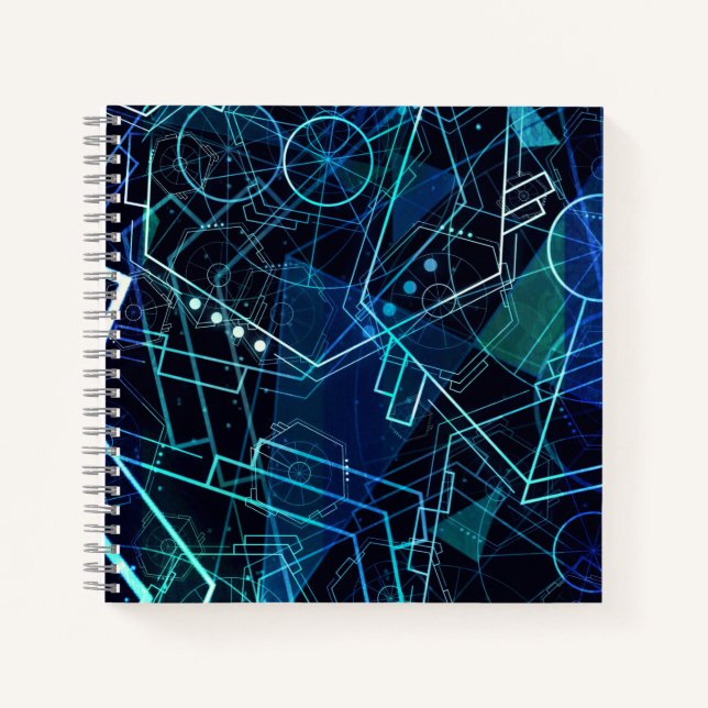 Abstract Digital Geometric Data Blue Art Notebook (Front)