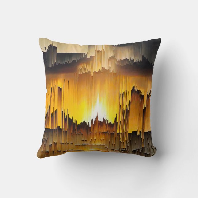 Abstract Digital Glitch Sunset Throw Pillow (Back)