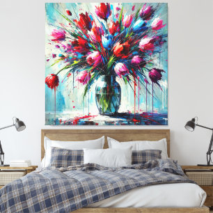 Abstract Digital Painting – Colorful Tulip Bouquet Canvas Print