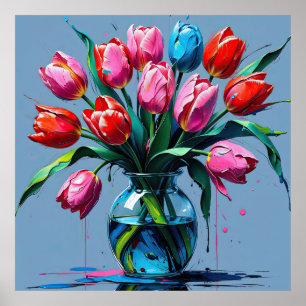 Abstract Digital Painting – Colorful Tulip Bouquet Poster