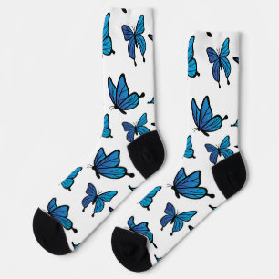 Abstract Digital Seamless Blue Butterflies Socks