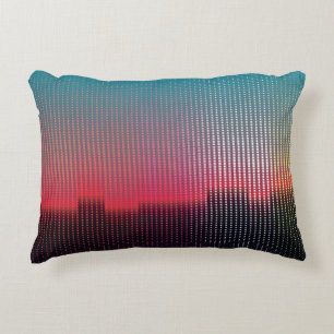 Abstract digital urban landscape of colourful squa accent pillow
