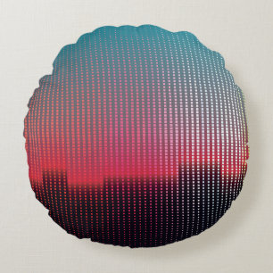Abstract digital urban landscape of colourful squa round pillow