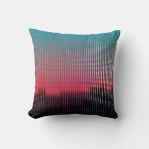 Abstract digital urban landscape of colourful squa throw pillow