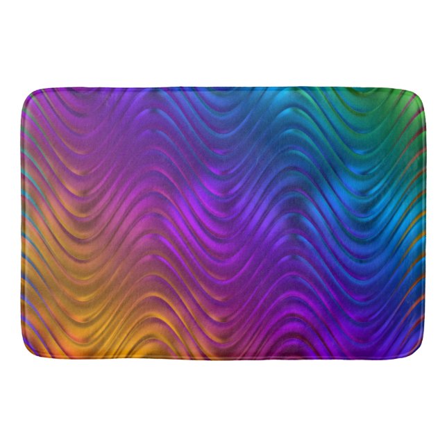 Abstract Digital Waves Acid Psychedelic Design Bath Mat (Front)