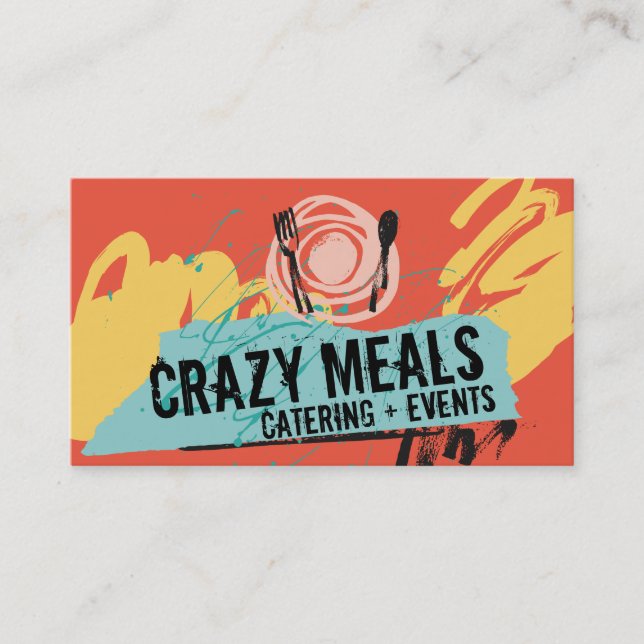 Abstract dinner plate utensils chef catering business card (Front)