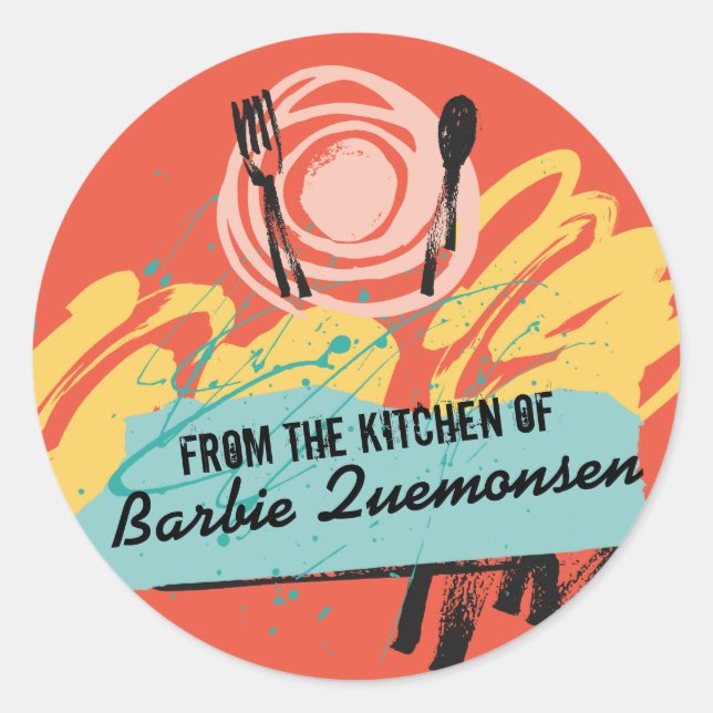 Abstract dinner plate utensils from the kitchen of classic round sticker (Front)