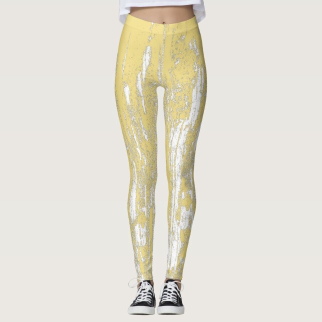 Abstract, Distressed, Trendy Yellow Cool Leggings (Front)