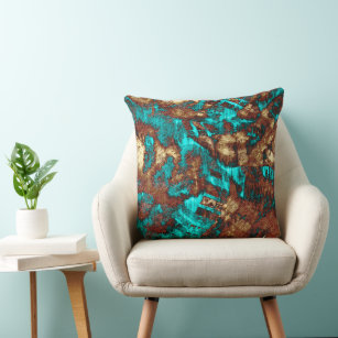 Abstract Distressed Turquoise Cream Brown Texture Throw Pillow