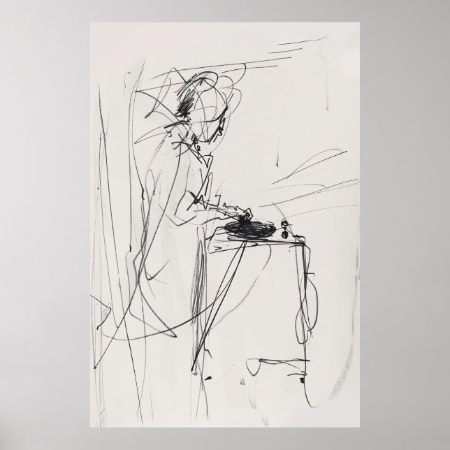 Abstract DJ Portrait Vintage Sketch - Premium Poster (Front)