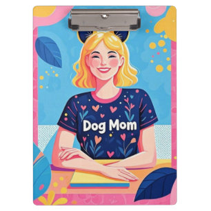 Abstract dog mom in pink blue  clipboard