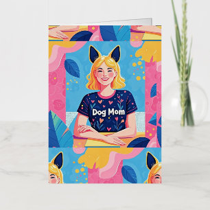 Abstract dog mom in pink blue  foil greeting card