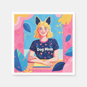Abstract dog mom in pink blue  napkin