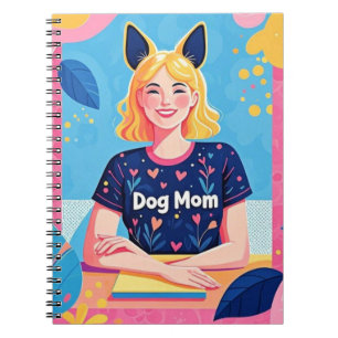 Abstract dog mom in pink blue notebook