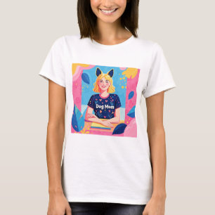 Abstract dog mom in pink blue  T-Shirt