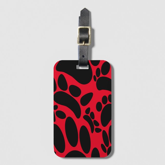 Abstract Dog Pawprint Red Luggage Tag (Front Vertical)