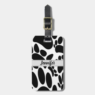 Abstract Dog Pawprint White Custom Name Luggage Tag