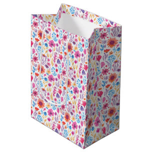 Abstract Doodle Art Flowers Pink Blue Orange Red Medium Gift Bag