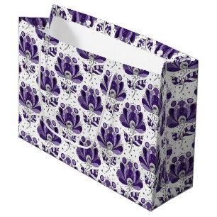 Abstract Doodle Art Style Flowers Shades of Purple Large Gift Bag