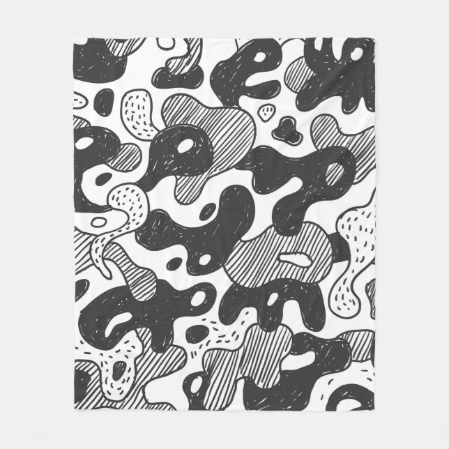 Abstract Doodle Camouflage Black Style Fleece Blanket (Front)