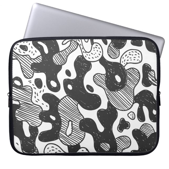 Abstract Doodle Camouflage Black Style Laptop Sleeve (Front)