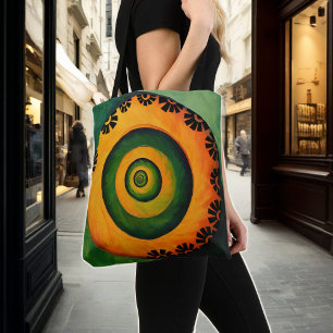 Abstract doodle flowers circle tote bag
