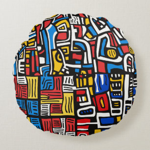 abstract doodle modern round pillow