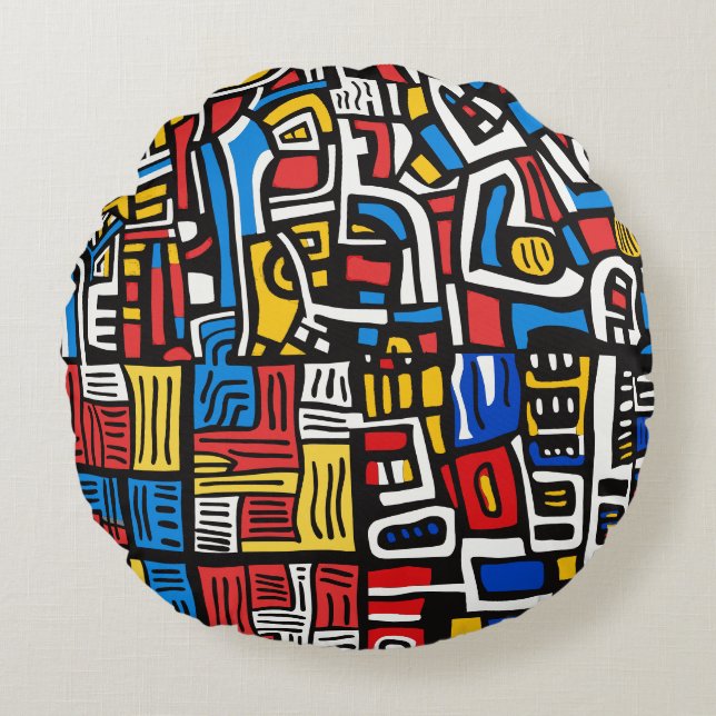 abstract doodle modern round pillow (Front)