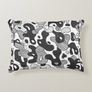 abstract doodle style camouflage,black accent pillow