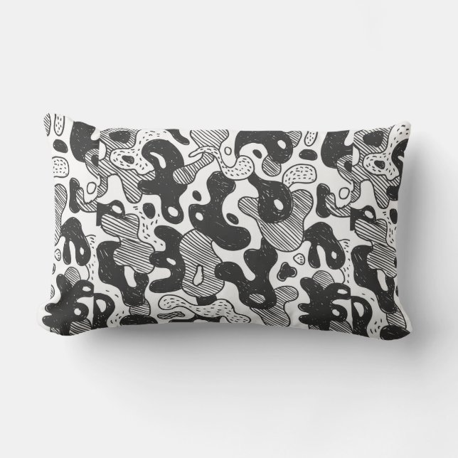 abstract doodle style camouflage,black lumbar pillow (Front)