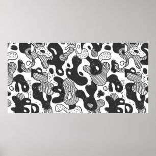 abstract doodle style camouflage,black poster
