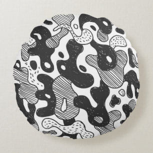 abstract doodle style camouflage,black round pillow