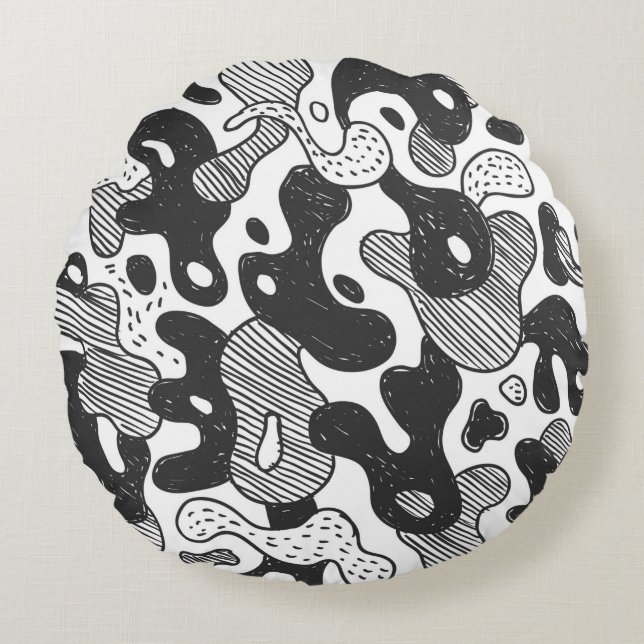 abstract doodle style camouflage,black round pillow (Front)